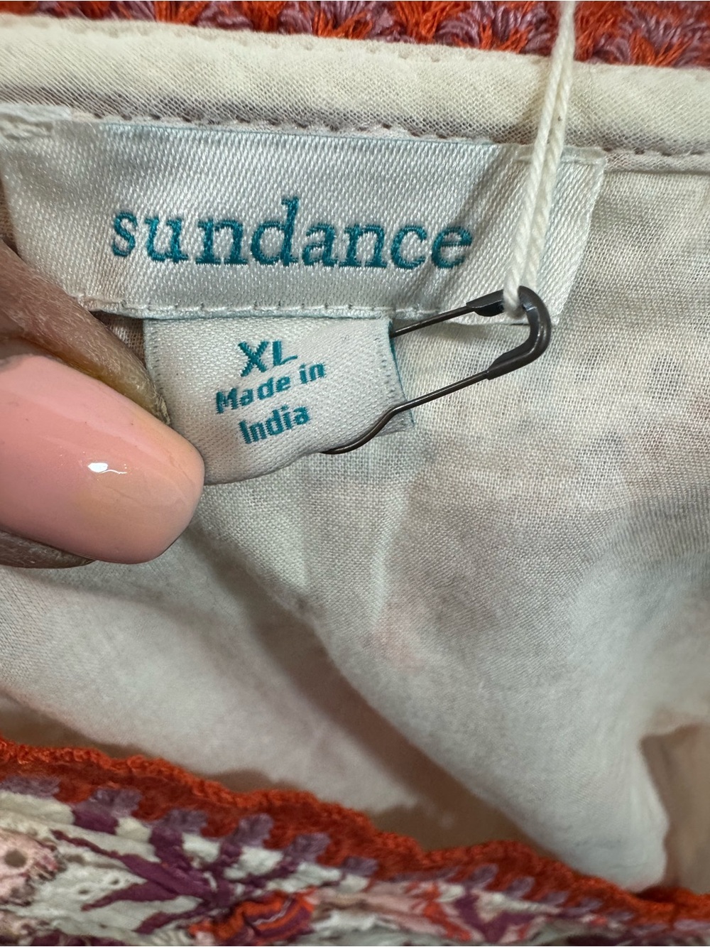 Sundance Sleeveless Cream Maxi Dress with Orange & Purple Geometric Print XL - Picture 5 of 9